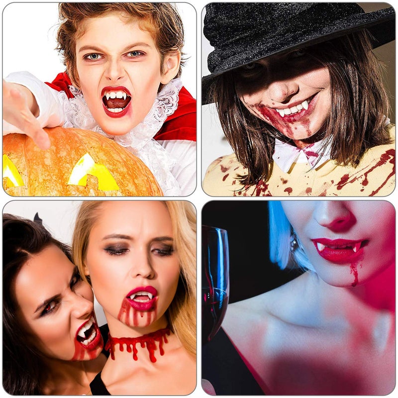 BBTO Set of 8 Vampire Teeth 4 Size Halloween Cosplay Fangs Fake Teeth with Tooth Pellets Adhesive Installation Tools and Instruction Halloween Party Cosplay Dentures Prop(White) - Image 5